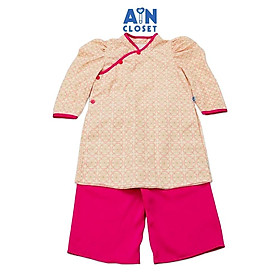 Áo dài bé gái họa tiết hoa Thu Cúc hồng thô nhung - AICDBGTURSZ2 - AIN Closet