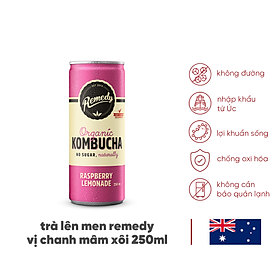 Trà Kombucha có ga hương chanh mâm xôi Organic Kombucha Raspberry Lemonade 250ml
