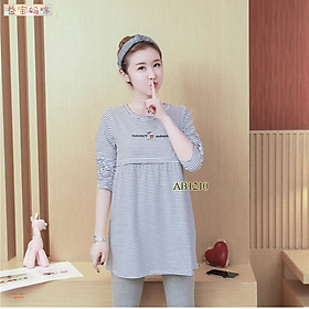 Áo bầu thu đông thun cotton kẻ ngang có chỗ cho bé ty AB1210