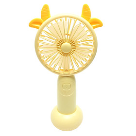 Quạt Mini Cầm Tay Cao Cấp Tiện Dụng 2 Tốc Độ Gió, Kèm Đế Tròn Để Bàn, Có Đèn Led Và Usb Cắm Sạc Hình Sừng Nai