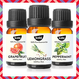 Tinh Dầu Xông Phòng Sả Chanh Kobi (10ml) + Tinh Dầu Bưởi Hồng Kobi (10ml) + Tinh Dầu Bạc Hà Kobi (10ml) Nguyên Chất Giúp Kháng Khuẩn, Khử Mùi, Giảm Stress Hiệu Quả - Tinh Dầu Thiên Nhiên