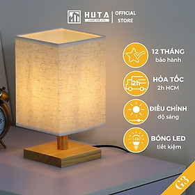 Đèn Ngủ Để Bàn Gỗ HUTA G3 Chao Vuông Độc Đáo Vingtage, Decor Trang Trí Phòng Ngủ, Đọc Sách Đầu Giường, Điều Chỉnh Độ Sáng, Bóng Led Sáng Vàng Tiết 