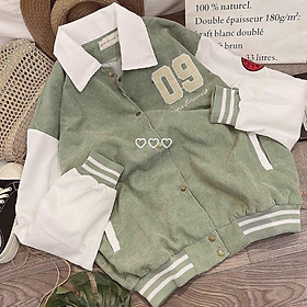 Áo Khoác Nhung Kaki Sơ Mi Cổ Bẻ Kiểu Bomber 2 Lớp Lót Dù Màu Đen,Mint.Xanh,Hồng - ThêuThêu 09 Nam Nữ