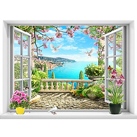 Tranh dán tường cửa sổ cảnh biển đẹp trang trí phòng khách và phòng ngủ - VT0437