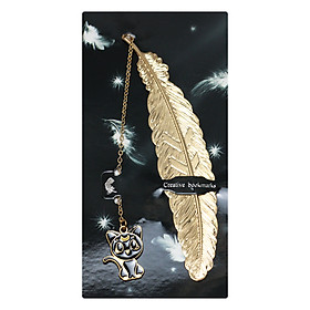 Bookmark Kim Loại Đánh Dấu Sách Hình Lông Vũ Dây Treo - Mèo Mun