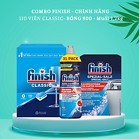 COMBO FINISH: Viên rửa bát Finish Classic 110 viên + Muối 1,2kg + Nước làm bóng 750ml