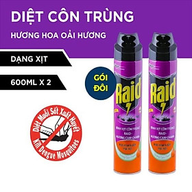 Combo 2 RAID Bình xịt côn trùng Hương Cam Chanh 600ml bình