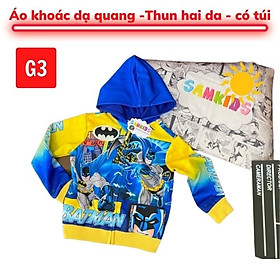 Áo khoác bé trai hình siêu nhân từ 11kg-40kg. Chất thun hai da dày mịn- hình in sắc nét - G3 xanh - 12~31-33kg