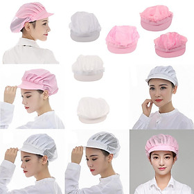 6Pcs Cook Adjustable Kitchen Baker Chef Elastic Cap Hat Catering White+Pink