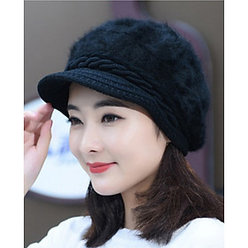 Nón len nữ, mũ len nữ lông xù mũi kết A060