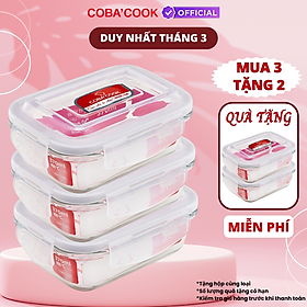 Hộp Thủy Tinh Bảo Quản Thực Phẩm Thức Ăn Trong Tủ Lạnh Chữ Nhật Mua 3 TẶNG 2- 370ml