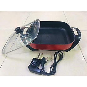 Mua Chảo lẩu điện đa năng nồi lẩu vuông lòng chảo chống dính màu đèn khích thước 30cm