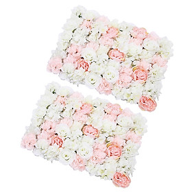 Pack of 2 Artificial Silk Rose 3D Flower Wall Background Wedding Party Decorations - 60x40cm - Light Pink