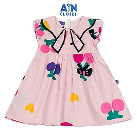 Đầm bé gái họa tiết Cherry Tím nền Hồng cotton - AICDBGZ8VBS6 - AIN Closet