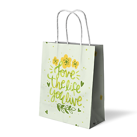 Túi giấy SDstationery Love The Life You Live 15.5x19 đựng quà, mỹ phẩm, họa tiết hoa màu xanh tươi tắn