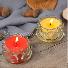 Mua Nến ly BƠ 8h-10h HOA SEN tự nhiên-sáp thủy tinh thơm 3 màu(đỏ vàng trắng)/cặp