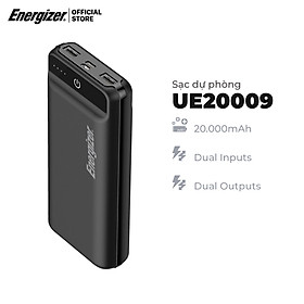 Sạc dự phòng Energizer 20,000mAh /3.7V Li-Polymer - UE20009 - Hàng chính hãng