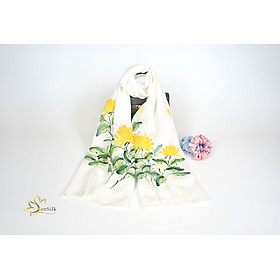 Khăn Lụa Tơ Tằm Vẽ Hoa Cúc Vàng SenSilk - Art of Silk Quà Tặng Mẹ - Hand Painted Silk Scarf - High Quality Pure Silk