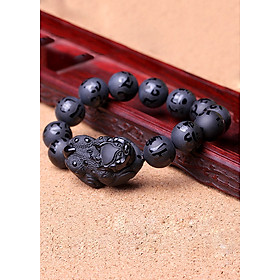Vòng Tay Tỳ Hưu Tịch Tà Đen Khắc Kinh Phật 16MM