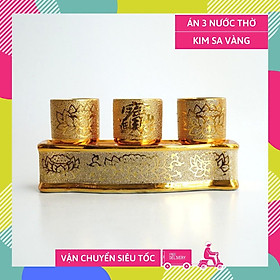 Mua Bộ án ba ly nước thờ cúng kim sa vàng gốm sứ - Gồm đế và 3 ly nước