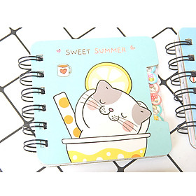 Sổ Tay Ghi Chú Gáy Lò Xo Phân Trang Giấy Nhiều Màu Hình Mèo Dễ Thương Kích Thước 9x10cm