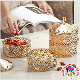 Hũ thủy tinh vàng hổ phách đựng mứt 2 tầng, 3 tầng