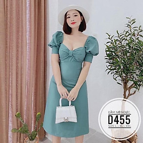 Bigsize 60-90KG vmart Đầm nơ ngực D455 hàng Quảng Châu cao cấp chiết eo giấu bụng
