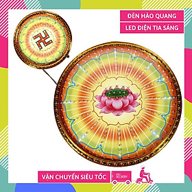 Mua Đèn hào quang mặt kính tia led nền chữ Vạn và Bông sen mặt lưng xanh - Nhiều cỡ