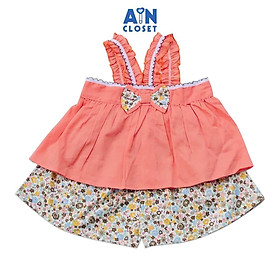 Hình ảnh Bộ quần áo ngắn bé gái Dây nơ cam - Quần váy họa tiết hoa nhí - AICDBGZAZXNA - AIN Closet