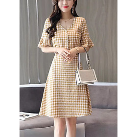 Đầm xòe caro tay loe - DT666