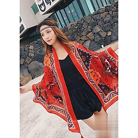 Khăn Choàng Cổ Họa Tiết Thổ Cẩm Màu Cam Đất - 180x100cm - Mã KC098