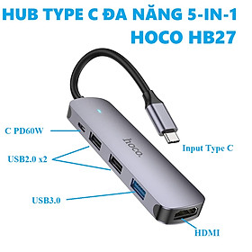 Hub C bộ chia cổng type C đa năng 5 in 1 cho laptop tablet điện thoại hoco