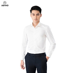 Áo sơ mi nam tay dài ADINO màu trắng kem giấu khuy vải sợi sồi modal dáng slimfit trẻ trung S301