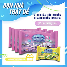 Combo 4 + 1 Gói Khăn ướt lau sàn kháng khuẩn tiện dụng IHomeDa - Hương Cam chanh Kháng Khuẩn - Hương Hoa Thơm Ngát ( 10 miếng ) - Combo 4 + 1 iHomeda anti bacteria floor and kitchen wet wipes - Orange Lime Scent ( 10 sheets per package)
