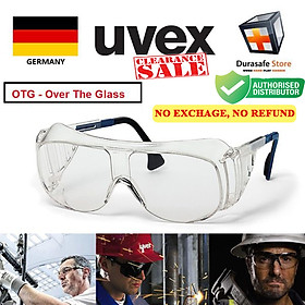 Kính bảo hộ UVEX 9161005 Over-the-Glass  Gọng Xanh, Tròng Clear có thể đeo ngoài kính cận