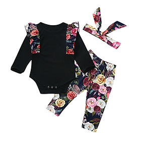 baby clothes sets 3pcs princess girl clothes fly sleeve romper+floral pants+headband clothes autumn wear
