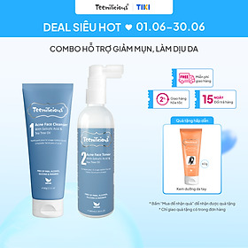 Combo Sữa Rửa Mặt & Toner Giúp Làm Sạch Da, Giảm Mụn Dành Cho Da Dầu Mụn & Nhạy Cảm - Teenilicious