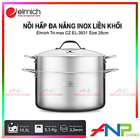 Nồi Hấp (Xửng Hấp) 3 lớp Inox Liền Khối Elmich Tri-max CZ EL-3831 (Đường kính 28cm, Dung Tích 10,5L) - Hàng Chính Hãng