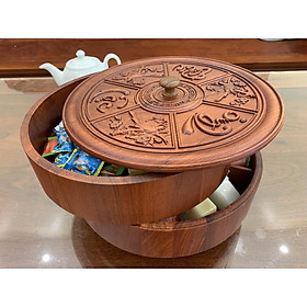 Mua KHAY BÁNH KẸO TẾT MẪU TRÒN 2 tầng - Đế xoay 360 độ TRẠM PHÚC LỘC THỌ - Khay Bánh kẹo Tết Gỗ Hương