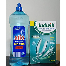 Combo Muối rửa bát LUDWIK 1.5 KG +Bóng Alio 1000ml dùng cho Máy