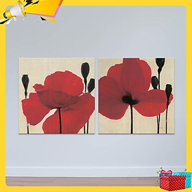 Bộ 2 tranh hoa lá “Hoa mỹ nhân đỏ” W4163