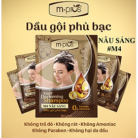 [Nâu Sáng] Dầu Gội Nhuộm Tóc Nâu Sáng Phủ Bạc 100% Thảo Dược Siêu Dưỡng M.PROS 25ml - M4