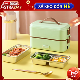 Mua Hộp Cơm Cắm Điện 2 Tầng 3 ngăn Inox304  hộp hâm nóng thức ăn  hộp đựng cơm văn phòng  ( Xanh ) - Tặng kèm túi giữ nhiệt cao cấp