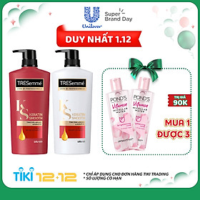 Combo Dầu Gội (640g) Và Dầu Xả (620g) Tresemmé Keratin Smooth Tinh Dầu Argan Và Keratin Vào Nếp Suôn Mượt