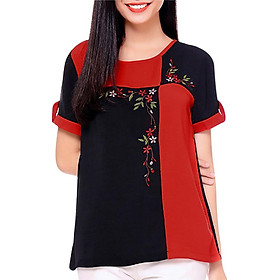 Áo Kiểu Thêu Tay Lật An Thủy 687 - Đỏ Đen