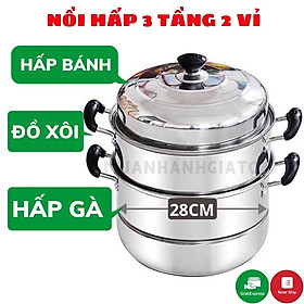 Mua Nồi Hấp Inox Đa Năng 3 TẦNG 2 VỈ 28CM Tiện Lợi Cho Nhà Bếp