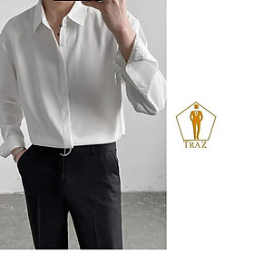 Áo Sơ Mi Nam Nữ Dài Tay Màu Trắng, đen Lụa Unisex Basic Form Rộng Suông Học Sinh Mịn Mát