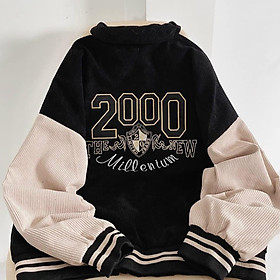 Hình ảnh Áo varsity jacket Unisex Form rộng nhung tăm 2 lớp Hình thêu 100% Blue v4 Áo khoác bomber nam nữ 2000 Bóng chày ÁO KHOÁC  NHUNG GÂN Thêu 2000 ( Ảnh Thật)