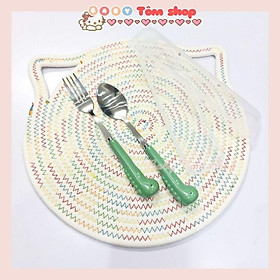 Set thìa dĩa đũa inox cán sứ hình vịt, hình khủng long đáng yêu,Baby Tôm,Hộp thìa dĩa khủng long,văn phòng