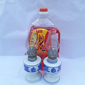 Mua Cặp đèn thờ sứ Bát Tràng và 1 dầu Lưu Ly Cát Tường 2 lit